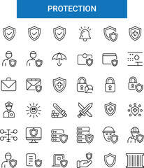 Security icon set. Security and Protection symbol collection. Safety, insurance, cybersecurity, data protection, locked, password.

