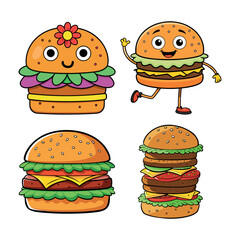 burger and fries set vector illustration