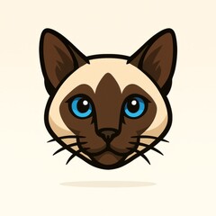 Siamese Cat Cartoon Logo – Cute Feline Mascot Head. Blue Eyes. Vector Pet Illustration. Generative AI.	