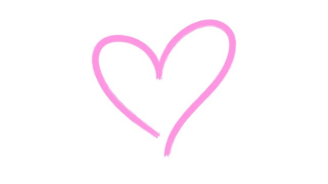 Hand-drawn Heart Animation, Romantic Brush Scribble Love Symbol Outline. Animated pink heart shape made with hands, rough texture marker stroke, isolated on a transparent background.