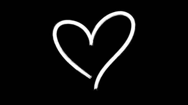 Animated outline marker brush black heart background isolated transparent background, hand-drawn animation on a black background