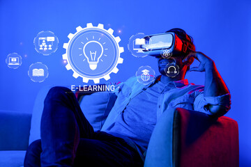 A person using virtual reality technology to engage in online education, highlighting modern learning methods and the future of digital teaching environments. XDMCP