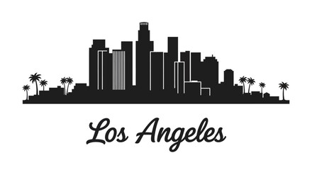 Obraz premium Los Angeles skyline silhouette with palm trees and skyscrapers, black and white vector illustration.