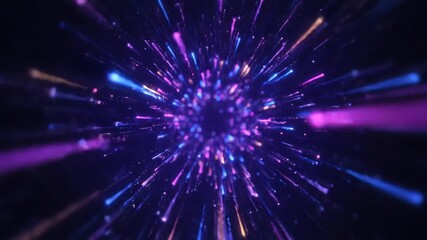 Futuristic Hyperspace Tunnel with Glowing Neon Light Streaks. - Powered by Adobe