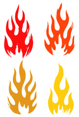 Four colorful flame brush stroke designs fire orange