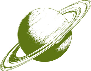 Green planet with rings sketch saturn space © Md