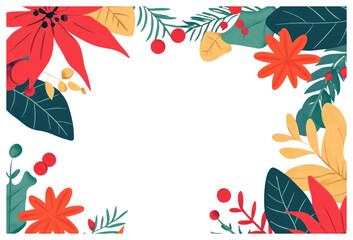 Obraz premium PNG Simple Christmas frame illustration colorful flowers.
