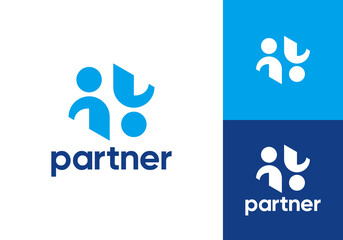 partner job logo design. simple creative work people icon vector concept	
