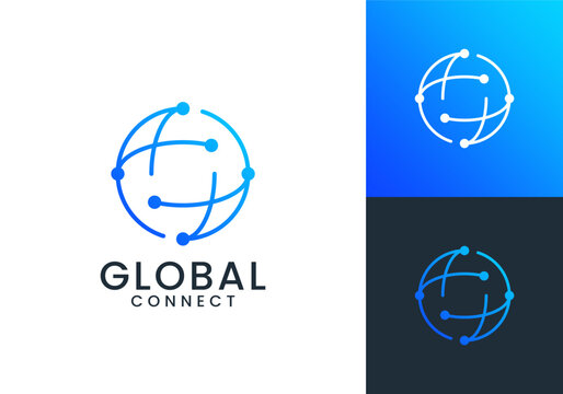 globe tech logo design. data connection technology icon symbol vector	
