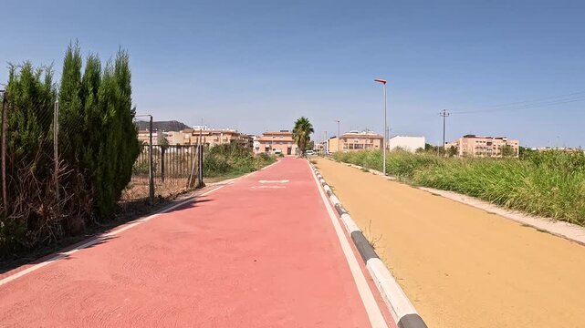 Via Xurra bicycle path entering Pu&ccedil;ol (Puzol) city, comarca of Huerta Norte, Valencia, Spain