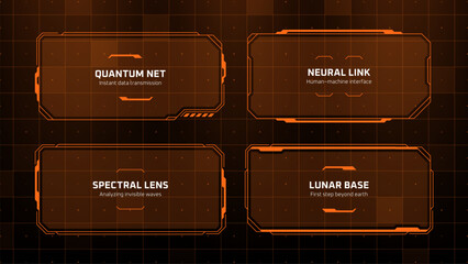 Futuristic h.u.d. vector graphic interface with interactive data windows for science fiction and technology concept design.