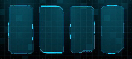 Hud vector frames and borders for UI design. Futuristic interface panel element or abstract digital screen display for game.