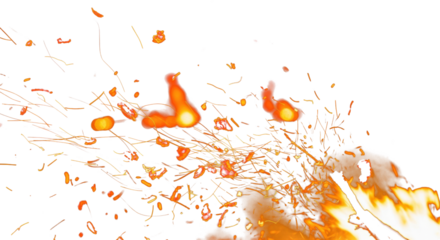 Glowing fire particles and ashes with bokeh on dark background clean png