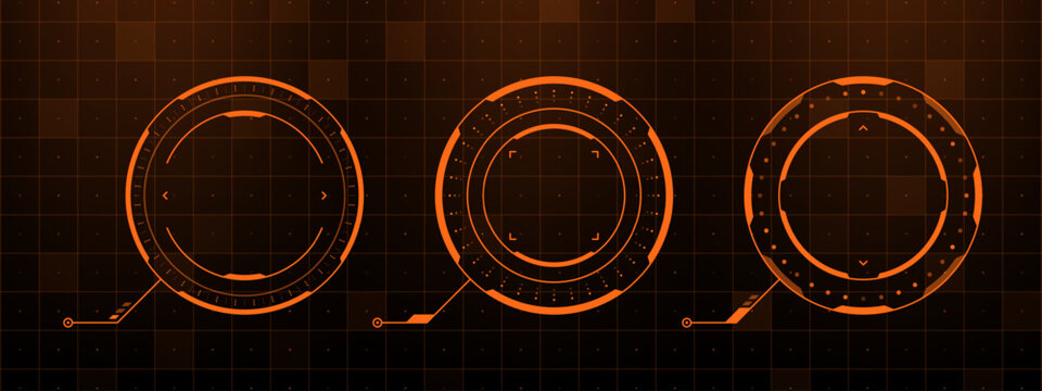 Hud set with futuristic circular element for target and future interface. User interface control panel with information display. Digital technology background.