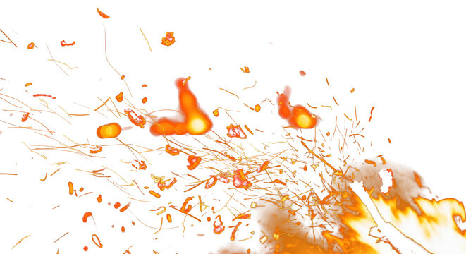 Glowing fire particles and ashes with bokeh on dark background clean png