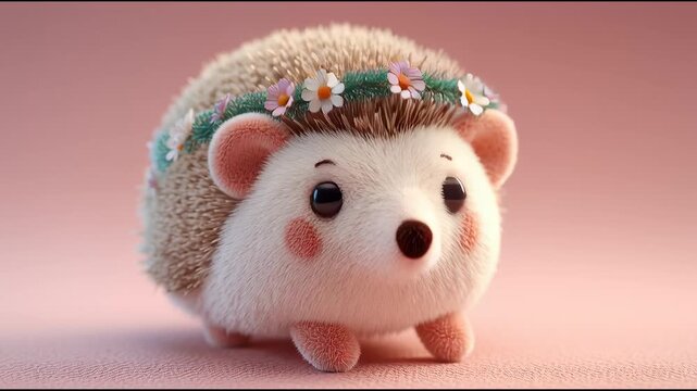 Festive hedgehog with a wreath in a cute, stylized design showcasing plush textures and soft colors