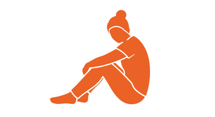 Solitary figure in orange silhouette, contemplative and introspective, isolated on white background.