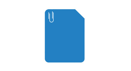 Simple blue document icon with a paperclip attached on a white background.