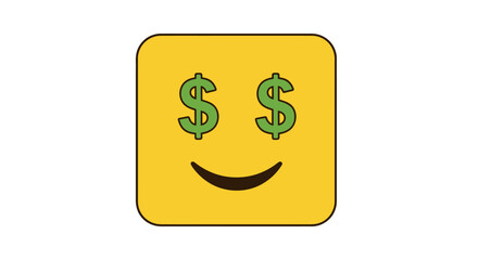 Happy yellow emoji with dollar signs for eyes, symbolizing wealth and financial success