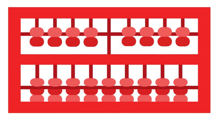 Bright red abacus with beads arranged for calculation, symbolizing education and counting.