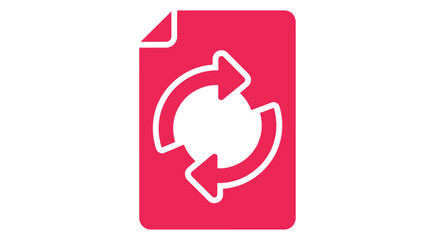 Circular arrows icon on a pink background symbolizing refresh or reload