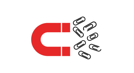 Powerful horseshoe magnet attracting a cluster of paperclips, symbolizing attraction and focus.