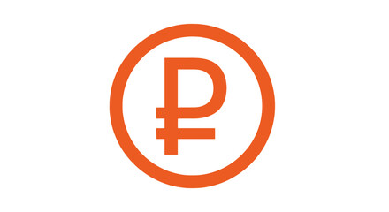 Orange currency symbol in a circle on a white background