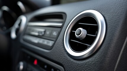 Close up of a car air conditioning system with round vent and control panel