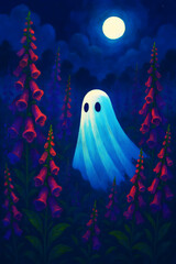 Ghost Among Heathers – Full Moon Night in Purple and Pink