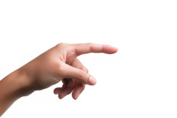 A woman's hand with an extended index finger, as if pressing something isolated on white background with clipping path.index finger reaching t touch, tap, click.
