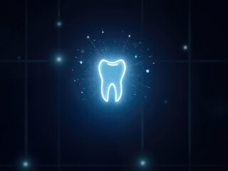 Futuristic dentistry, teeth care concept with glowing low polygonal human molar tooth.