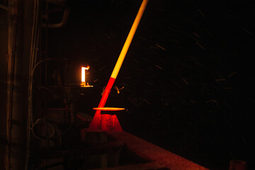 Boat in winter Arctic. White snowy mountain, blue glacier Svalbard, Norway. Ice in the ocean. Iceberg twilight in North pole.