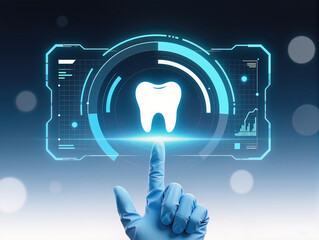 Futuristic dentistry, teeth care concept with glowing low polygonal human molar tooth.