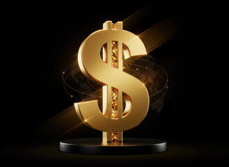  dollar signs from different angles with realistic shadow effects. Metallic currency symbols floating on white background. Glossy financial icons for banking or economic presentations.