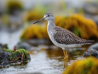Graceful Greater Yellowlegs: Shorebird in its Natural Habitat by the Water's Edge