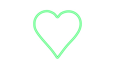 Green neon heart on White background 