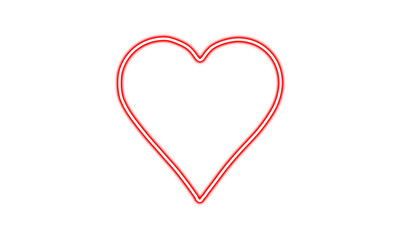 red neon heart isolated on white background