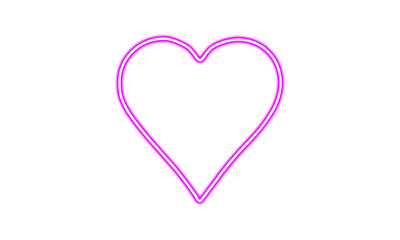 pink neon heart isolated on white background