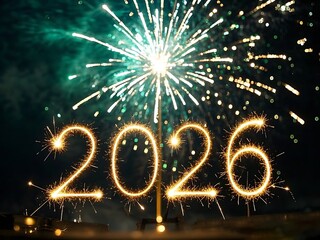 Happy new year 2026 with fireworks and sparklers