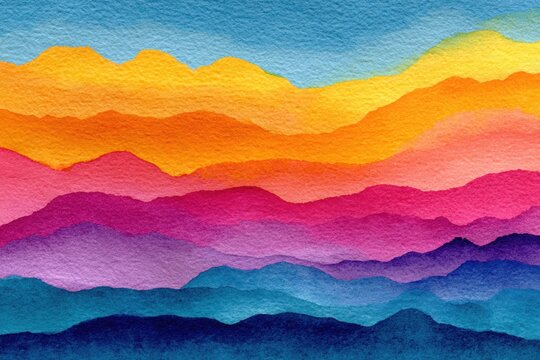 Abstract watercolor layers in vibrant rainbow hues create a stunning visual experience, showcasing overlapping textures and colors in a harmonious composition