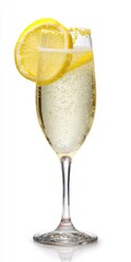 Crisp French 75 Cocktail with Bubbly Champagne Against a Bright White Backdrop