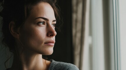 Contemplative Day at Home: A Beautiful Woman Reflecting on Agoraphobia and Sorrow