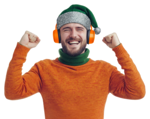 PNG German Man sweater headphones expression.