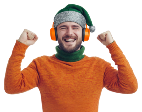 PNG German Man sweater headphones expression.