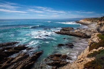 Scenic View of the Rugged Coastline at Montana De Oro State Beach, Showcasing Majestic Waves and Vibrant Landscape