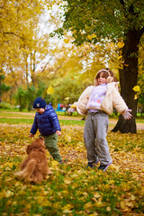 Kids having fun in the park during autumn