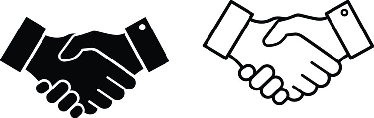 Handshake Silhouettes. Solid and Outlined Icons Representing Agreement, Partnership, Cooperation, Greeting, and Formal Interaction in Minimalist Design