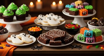 A spooky variety of Halloween-themed treats on display, perfect for festive celebrations.