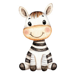 Watercolor zebra illustration, African wildlife animal, safari design element for nursery art, jungle decor, and prints