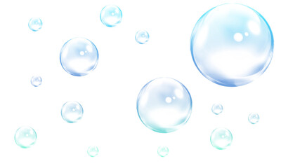Floating soap bubbles transparent spheres with light reflections vector illustration on white background